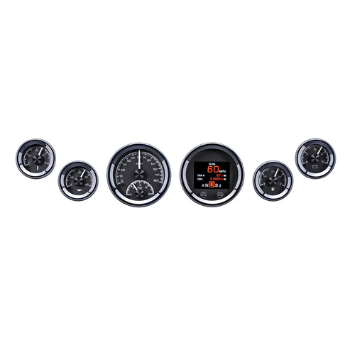 Dakota Digital Gauges, HDX Series, Analog/Digital, Speedometer Tach, Oil Pressure, Fuel Level, Volts, Clock, Black, Chrome Bezel, Universal 6, Kit