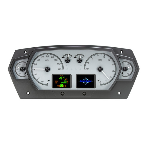 Dakota Digital Gauges, HDX Series, Analog/Digital, Speedometer Tach, Oil Pressure, Fuel Level, Volts, Clock, Silver, Black Powdercoated Bezel, Univers