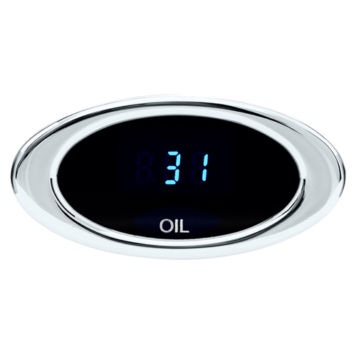 Dakota Digital Gauge, Ion Series, Digital, Chrome, Oil Pressure, 0-150 psi, Oval, Black Face, Blue Numbers, Electric, Each