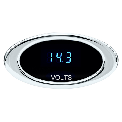 Dakota Digital Gauge Kit, Ion Series, Digital, Chrome, Voltmeter, 0- 17.0 VDC, Oval, Black Face, Blue Numbers, Electrical