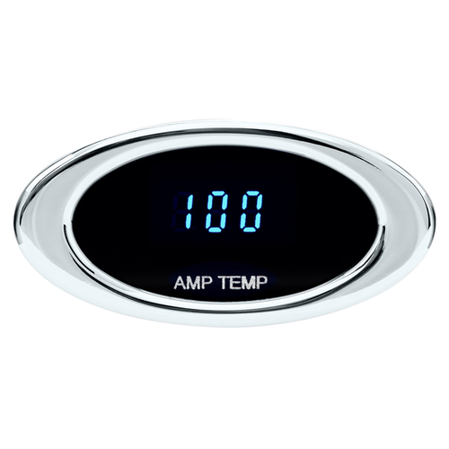 Dakota Digital Gauge Kit, Ion Series, Digital, Chrome, Amplifier Temperature, -40° to 120°C, Oval, Black Face, Blue Numbers, Electrical