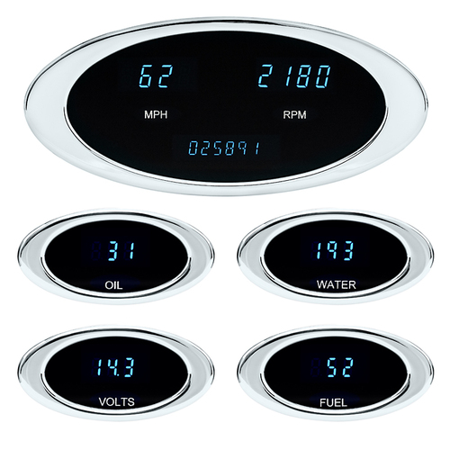 Dakota Digital Gauge, 5 pc Gauges, Ion Series, Digital, Satin, Oval, Black Face, Teal Numbers, Electrical