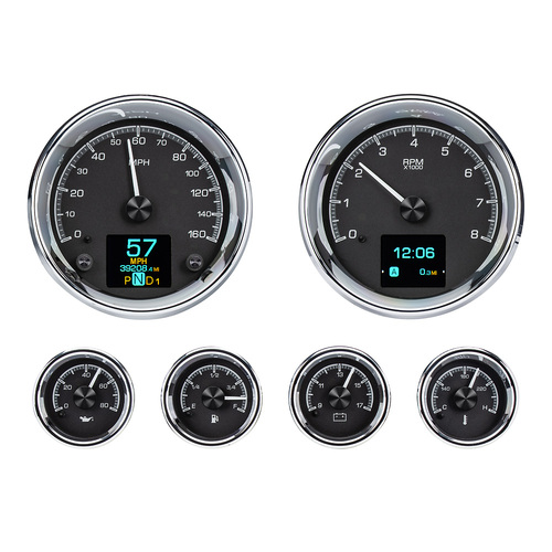 Dakota Digital Gauge, MDX System, Six-Piece Universal Round, Black Face, Custom