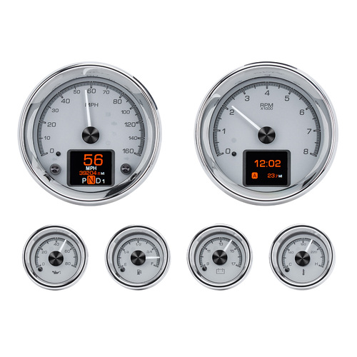 Dakota Digital Gauge, MDX System, Six-Piece Universal Round, Silver Face, Custom