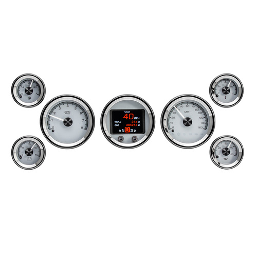 Dakota Digital Gauge, MDX System, Seven-Piece Universal Round, Silver Face, Custom