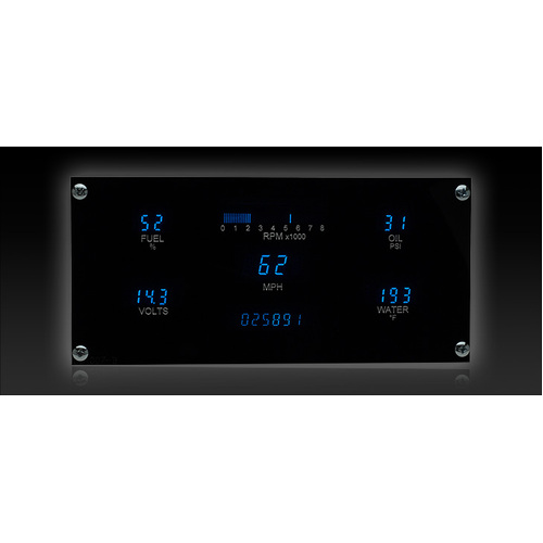 Dakota Digital Gauge, Instrument System, Five gauge system for 3in. x 7in. opening w/Blue and Teal Lenses, Custom