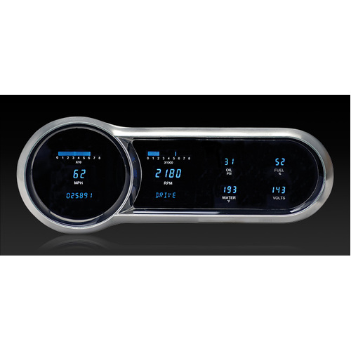 Dakota Digital Gauge, Instrument System, 53-54 Chevrolet six gauge MFD system w/Blue and Teal Lenses, Custom