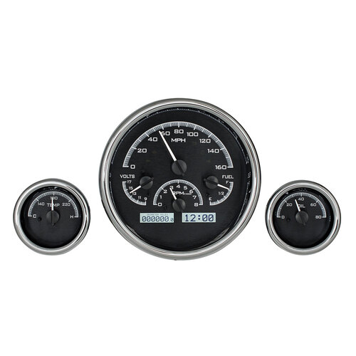 Dakota Digital Gauge, MDX System, Triple Round Universal, Black Alloy Style Face, White Display, Custom