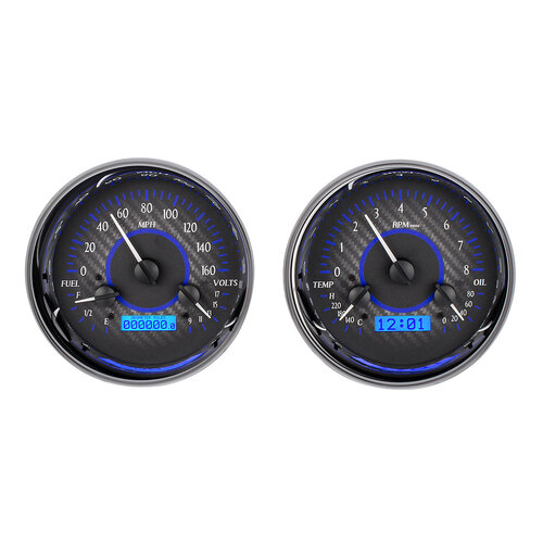 Dakota Digital Gauge, MDX System, Dual Round Universal, Carbon Fiber Style Face, Blue Display, Custom