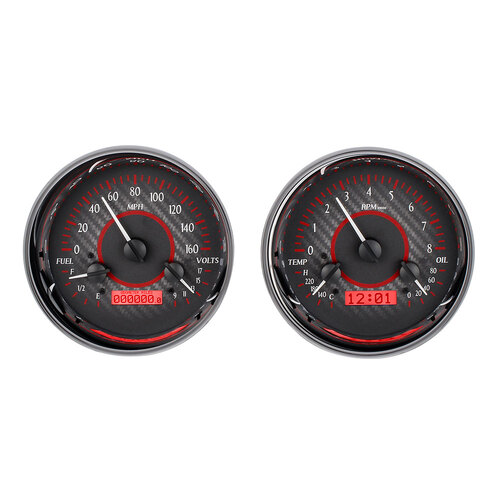 Dakota Digital Gauge, MDX System, Dual Round Universal, Carbon Fiber Style Face, Red Display, Custom
