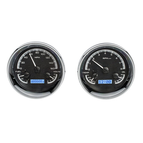 Dakota Digital Gauge, MDX System, Dual Round Universal, Black Alloy Style Face, Blue Display, Custom