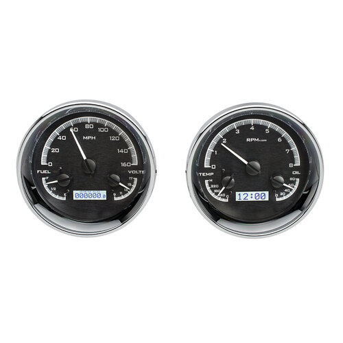 Dakota Digital Gauge, MDX System, Dual Round Universal, Black Alloy Style Face, White Display, Custom
