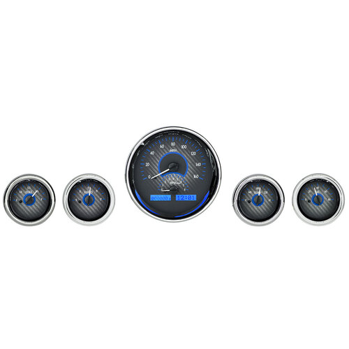 Dakota Digital Gauge, MDX System, Five-Gauge Round Universal, Carbon Fiber Style Face, Blue Display, Custom