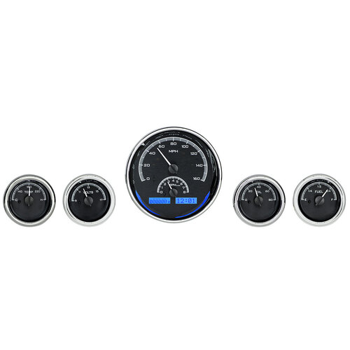 Dakota Digital Gauge, MDX System, Five-Gauge Round Universal, Black Alloy Style Face, Blue Display, Custom