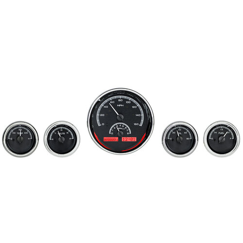 Dakota Digital Gauge, MDX System, Five-Gauge Round Universal, Black Alloy Style Face, Red Display, Custom