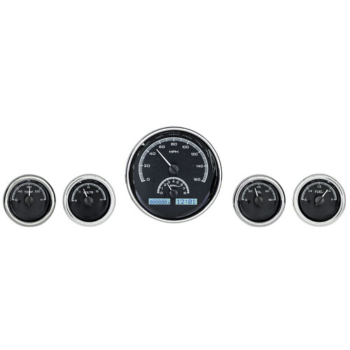 Dakota Digital Gauge, MDX System, Five-Gauge Round Universal, Black Alloy Style Face, White Display, Custom
