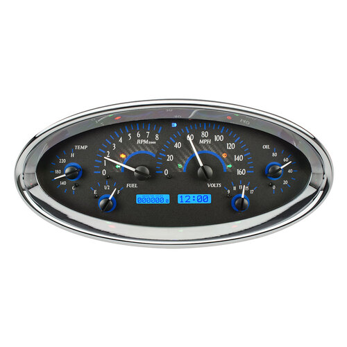 Dakota Digital Gauge, MDX System, Universal Oval, Carbon Fiber Style Face, Blue Display, Custom