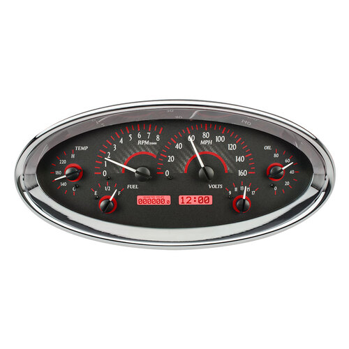 Dakota Digital Gauge, MDX System, Universal Oval, Carbon Fiber Style Face, Red Display, Custom
