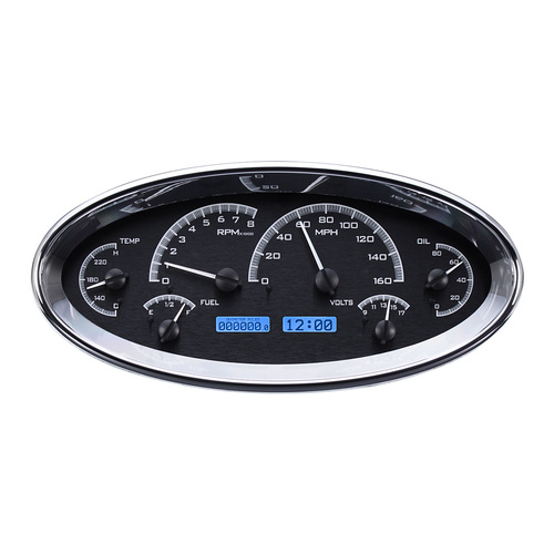 Dakota Digital Gauge, MDX System, Universal Oval, Black Alloy Style Face, Blue Display, Custom