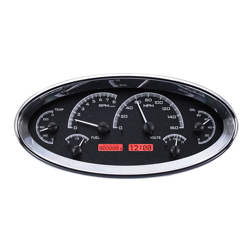 Dakota Digital Gauge, MDX System, Universal Oval, Black Alloy Style Face, Red Display, Custom