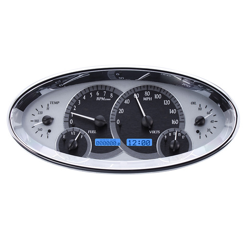 Dakota Digital Gauge, MDX System, Universal Oval, Silver Alloy Style Face, Blue Display, Custom