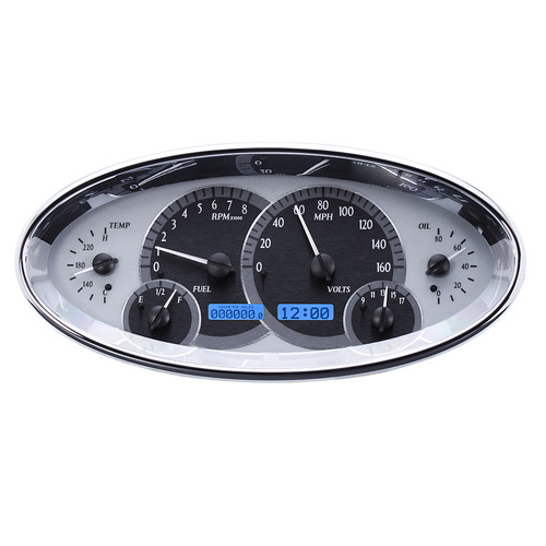 Dakota Digital Gauge, MDX System, Universal Oval, Silver Alloy Style Face, Blue Display, Custom