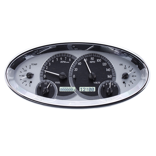 Dakota Digital Gauge, MDX System, Universal Oval, Silver Alloy Style Face, White Display, Custom