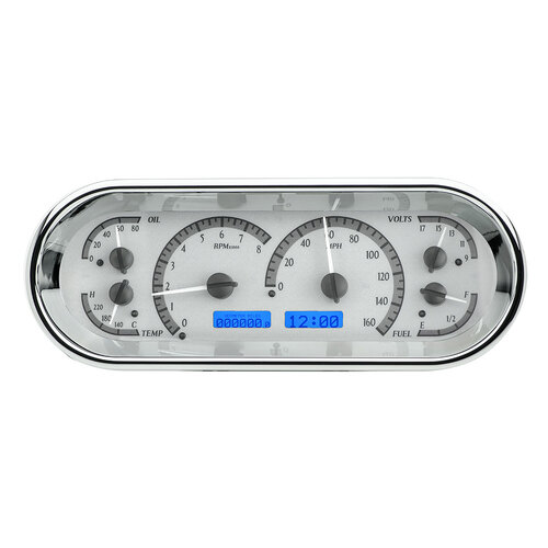 Dakota Digital Gauge, MDX System, Rounded Rectangle, Silver Alloy Style Face, Blue Display, Custom
