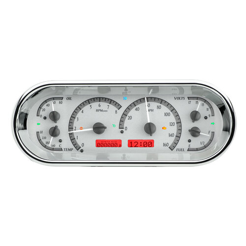 Dakota Digital Gauge, MDX System, Rounded Rectangle, Silver Alloy Style Face, Red Display, Custom