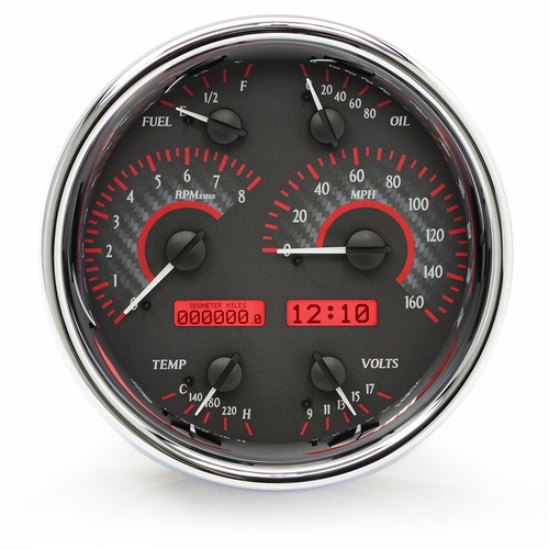 Dakota Digital Gauge, MDX System, Single Round, Carbon Fiber Style Face, Red Display, Custom