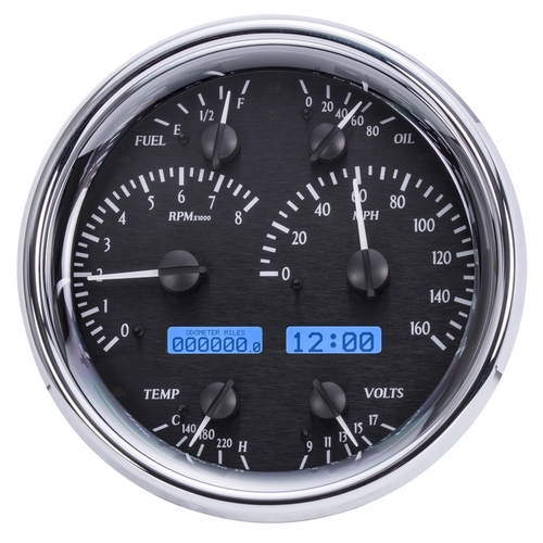 Dakota Digital Gauge, MDX System, Single Round, Black Alloy Style Face, Blue Display, Custom