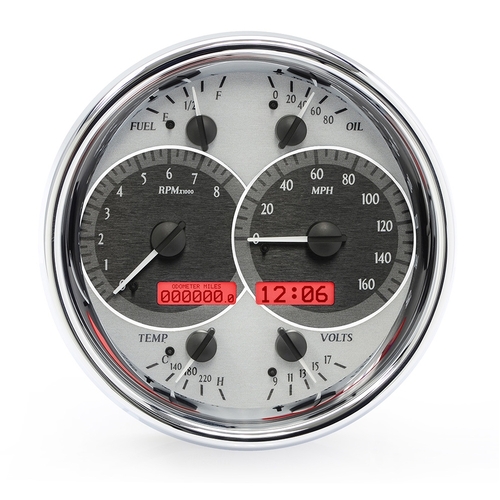 Dakota Digital Gauge, MDX System, Single Round, Silver Alloy Style Face, Red Display, Custom