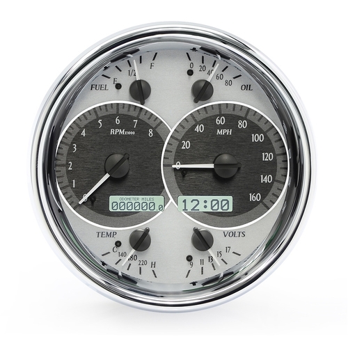 Dakota Digital Gauge, MDX System, Single Round, Silver Alloy Style Face, White Display, Custom