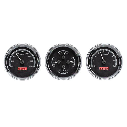 Dakota Digital Gauge, MDX System, Triple Round Universal, Black Alloy Style Face, Red Display, Custom