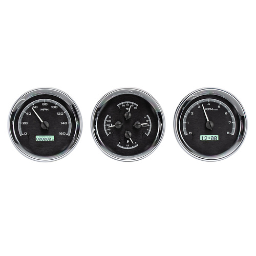Dakota Digital Gauge, MDX System, Triple Round Universal, Black Alloy Style Face, White Display, Custom