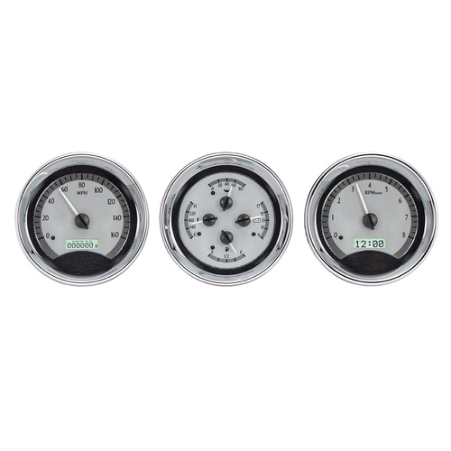 Dakota Digital Gauge, MDX System, Triple Round Universal, Silver Alloy Style Face, White Display, Custom
