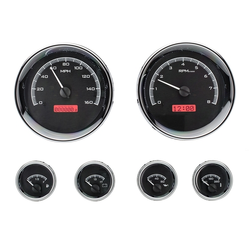 Dakota Digital Gauge, MDX System, 6-Piece Round Universal, Black Alloy Style Face, Red Display, Custom
