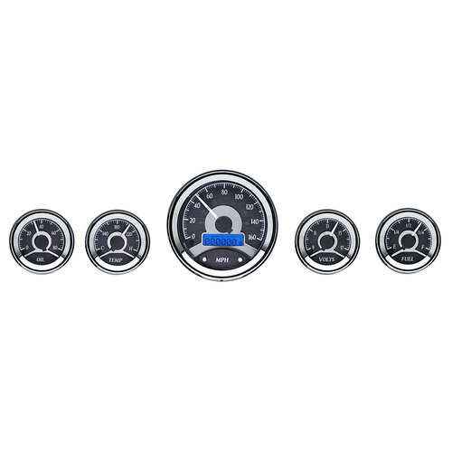 Dakota Digital Gauge, MDX System, 5-Piece Round Universal, Black Alloy Style Face, White Display, Custom