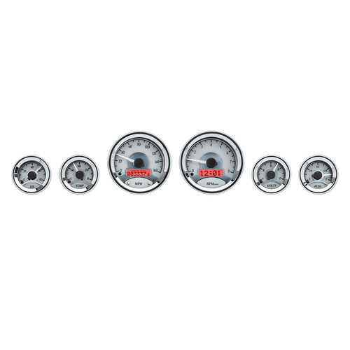 Dakota Digital Gauge, MDX System, 5-Piece Round Universal, Silver Alloy Style Face, Red Display, Custom