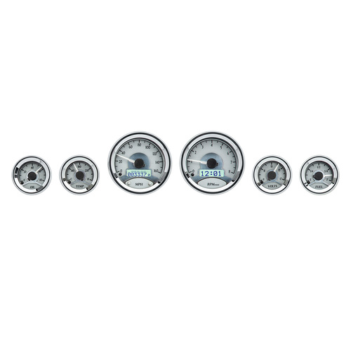 Dakota Digital Gauge, MDX System, 5-Piece Round Universal, Silver Alloy Style Face, White Display, Custom