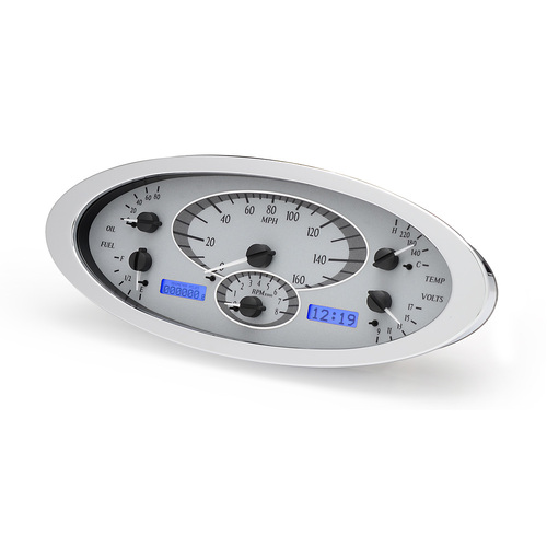 Dakota Digital Gauge, MDX System, 1932 Ford Car, Silver Alloy Style Face, Blue Display, Custom