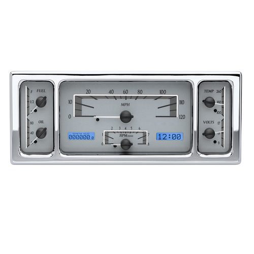 Dakota Digital Gauge, MDX System, 1935-36, 1939 Ford Car, Silver Alloy Style Face, Blue Display, Custom