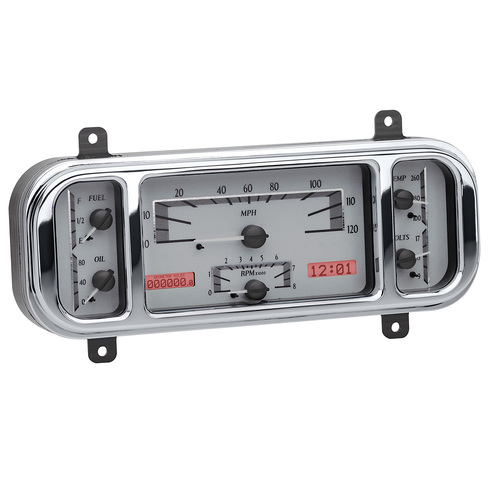 Dakota Digital Gauge, MDX System, 1937-38 Chevy Car, Silver Alloy Style Face, Red Display, Custom