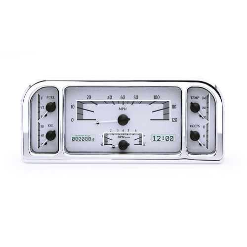 Dakota Digital Gauge, MDX System, 1937-38 Ford Car, Silver Alloy Style Face, White Display, Custom