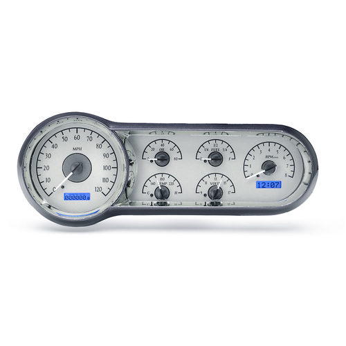 Dakota Digital Gauge, MDX System, 1953-54 Chevy Car, Silver Alloy Style Face, Blue Display, Custom