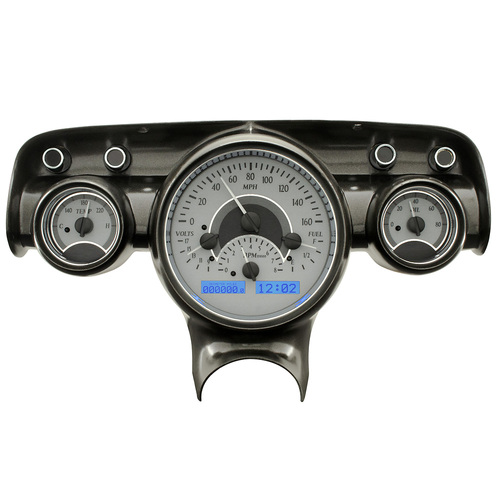 Dakota Digital Gauge, MDX System, 1957 Chevy Car, Silver Alloy Style Face, Blue Display, Custom