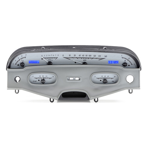 Dakota Digital Gauge, MDX System, 1958 Chevy Impala, Silver Alloy Style Face, Blue Display, Custom