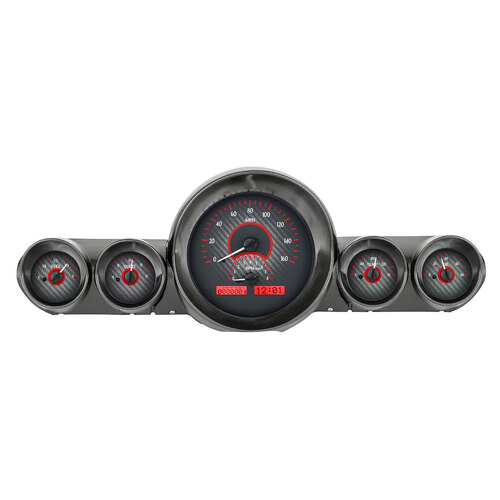 Dakota Digital Gauge, MDX System, 1959-60 Chevy Impala, Carbon Fiber Style Face, Red Display, Custom