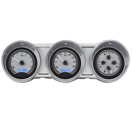 Dakota Digital Gauge, MDX System, 1962-63 Ford Fairlane, Silver Alloy Style Face, Blue Display, Custom