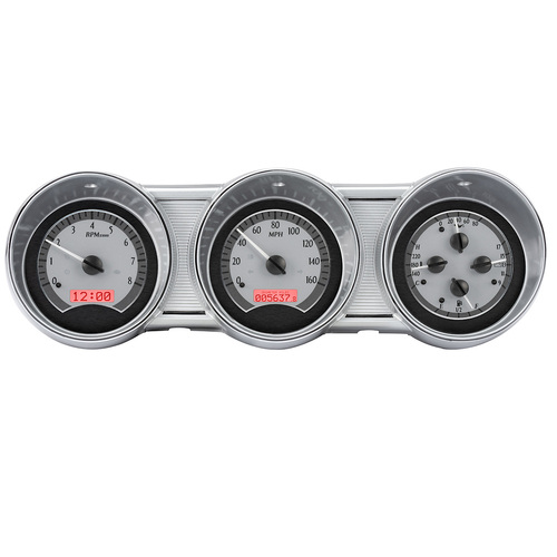 Dakota Digital Gauge, MDX System, 1962-63 Ford Fairlane, Silver Alloy Style Face, Red Display, Custom